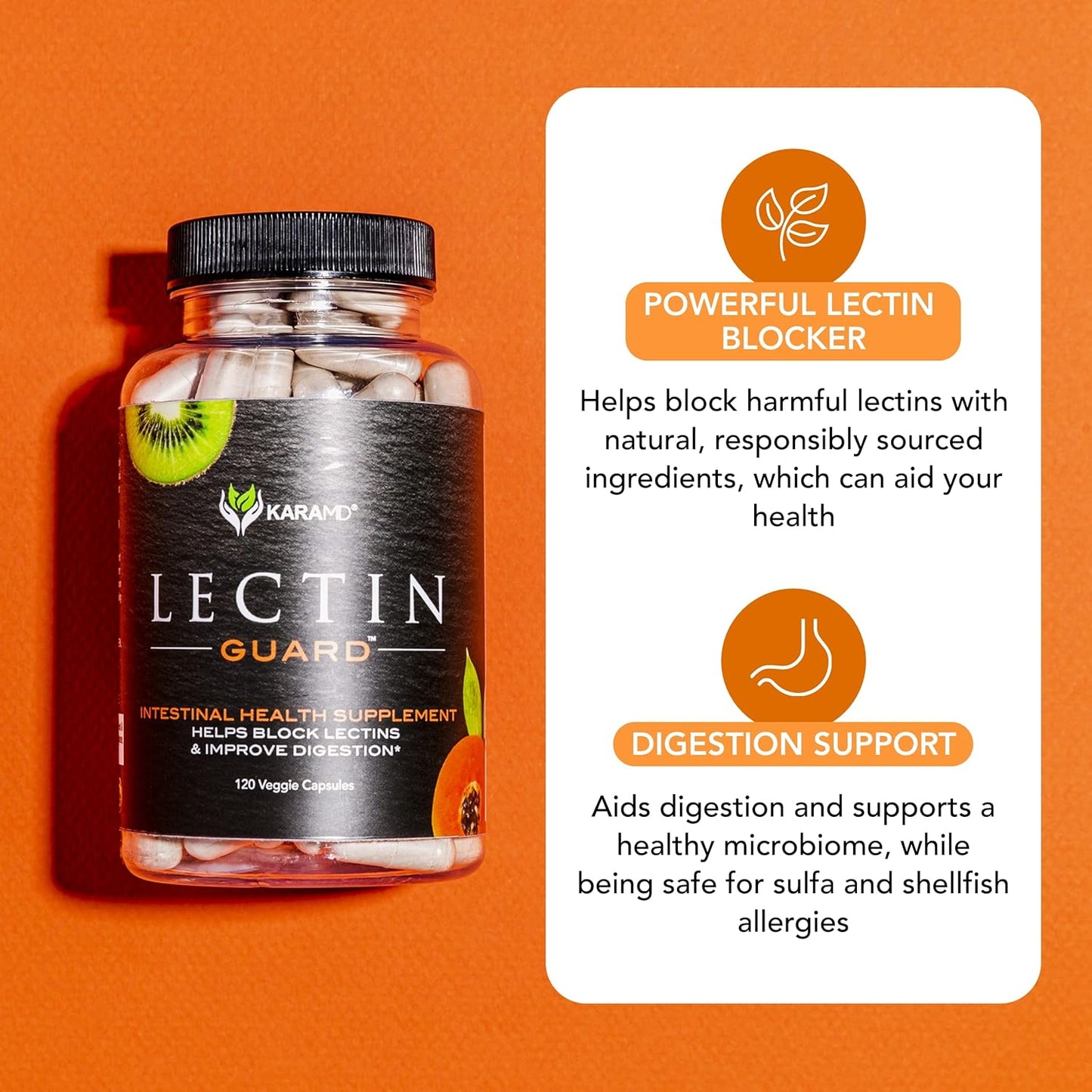 KaraMD Lectin Guard Supplement for Gut & Colon Health | Lectin Blocker with Slippery Elm, Bladderwrack, Sodium Alginate, Okra, Kiwi & Papaya | Vegan, Non-GMO, Gluten-Free | 30 Servings - Espot.com.au