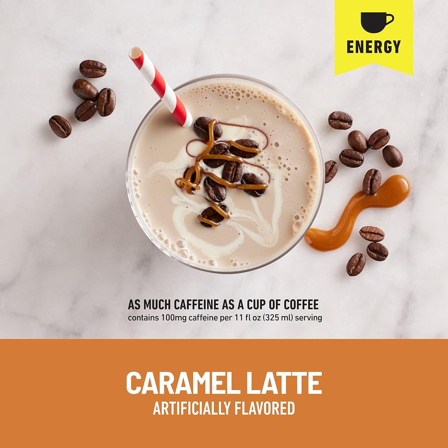 SlimFast Advanced Energy Caramel Latte Shake - High Protein Meal Replacement Drink - 4 Pack, 11 fl. oz. Bottles - Boost Energy and Weight Loss - On-the-Go Nutrition - Packaging May Vary - Espot.com.au