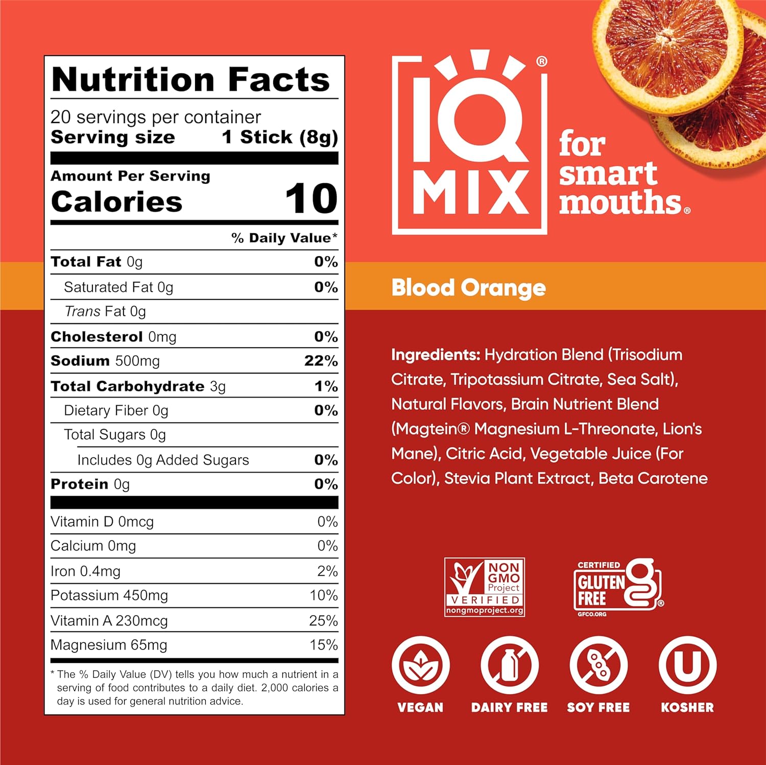 iqbar-iqmix-electrolyte-powder-packets---sugar-free-hydration-supplement-drink-mix-with-keto-electrolytes-lions-mane-magnesium-and-potassium---blood-orange-flavor---20-packets-4