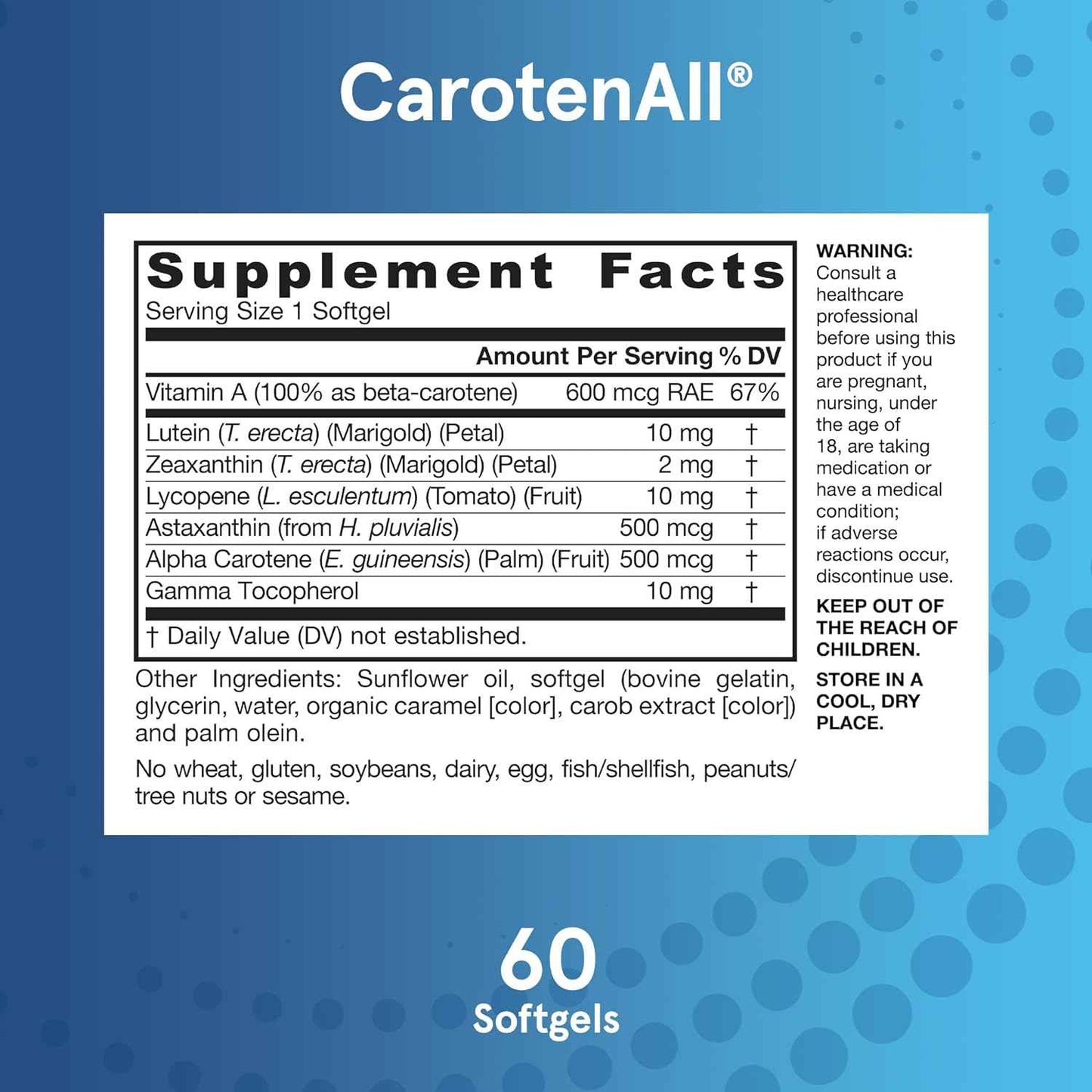 CarotenAll Dietary Supplement Softgels for Vision & Cardiovascular Health - Antioxidant Support - 60 Day Supply