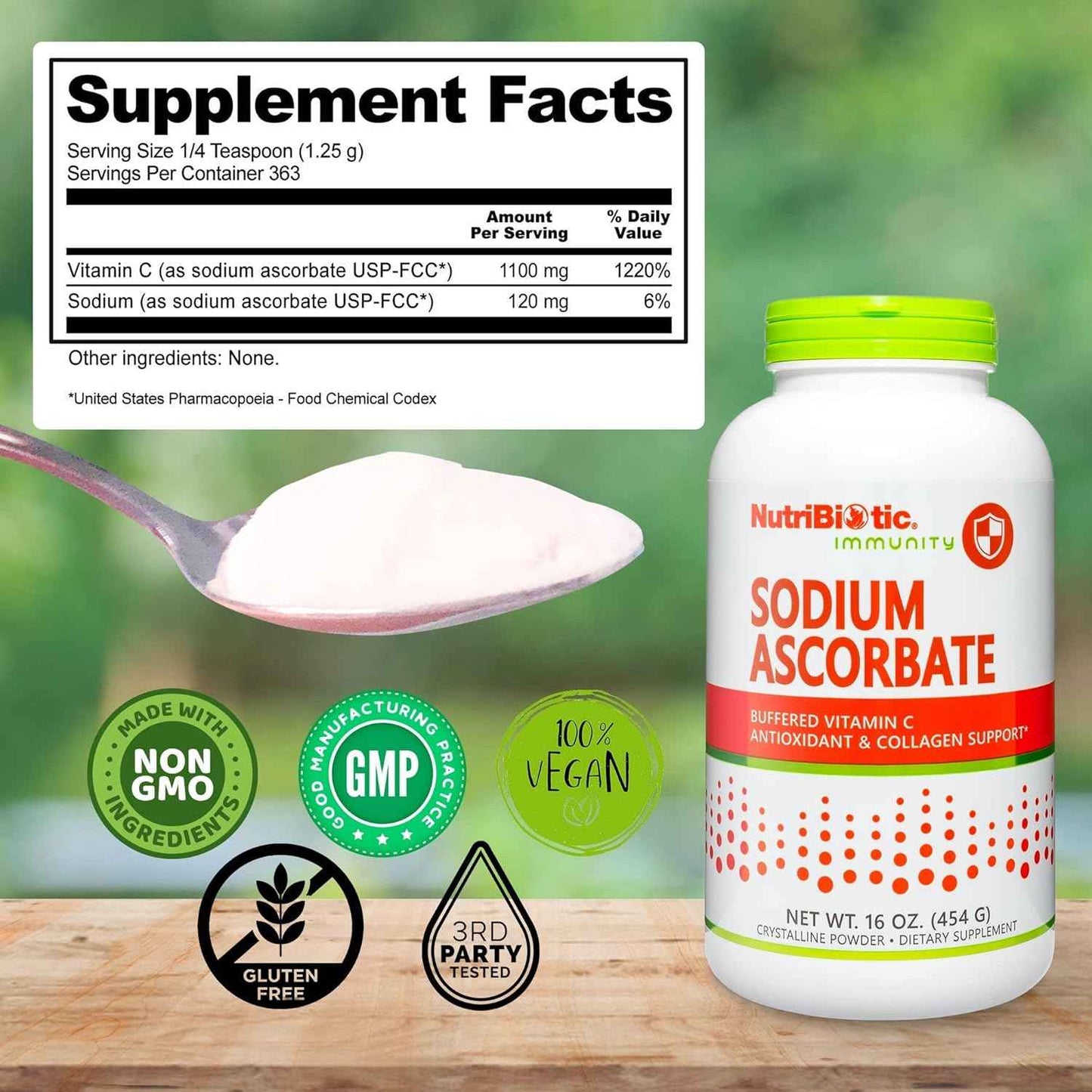 NutriBiotic Sodium Ascorbate Powder - 16 Oz | Vegan & Non-Acidic Vitamin C | Immune Support & Antioxidant | Gluten & GMO Free