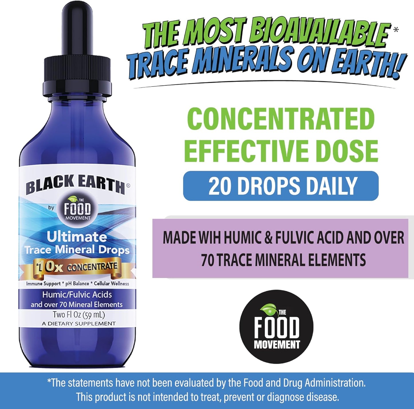 Black Earth Ultimate Trace Minerals 10x Strength - Fulvic & Humic Acid Supplement for Athletes - Non GMO Vegan - 2oz Dropper - Espot.com.au