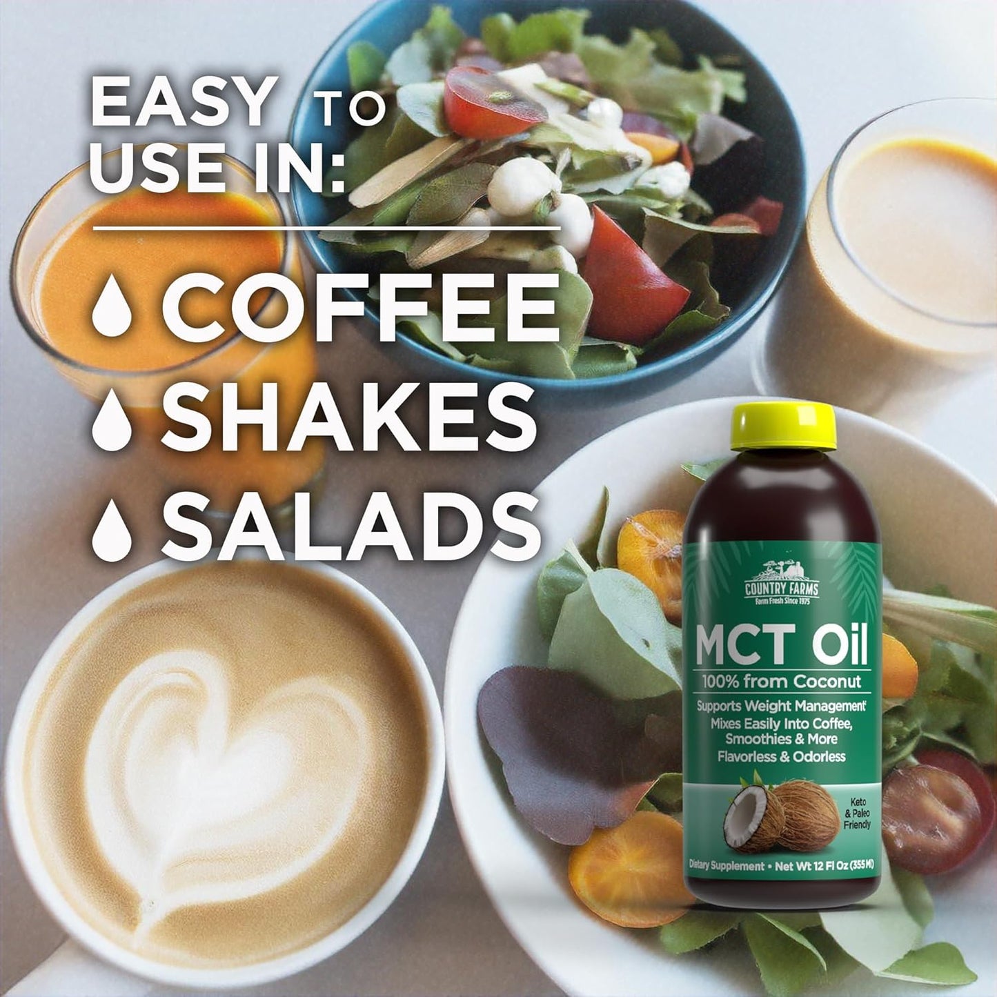 Pure MCT Oil from Coconuts - Natural Energy Source for Brain and Body, Keto and Paleo Friendly, Flavorless, Non-GMO - 12 Fl Oz - Espot.com.au