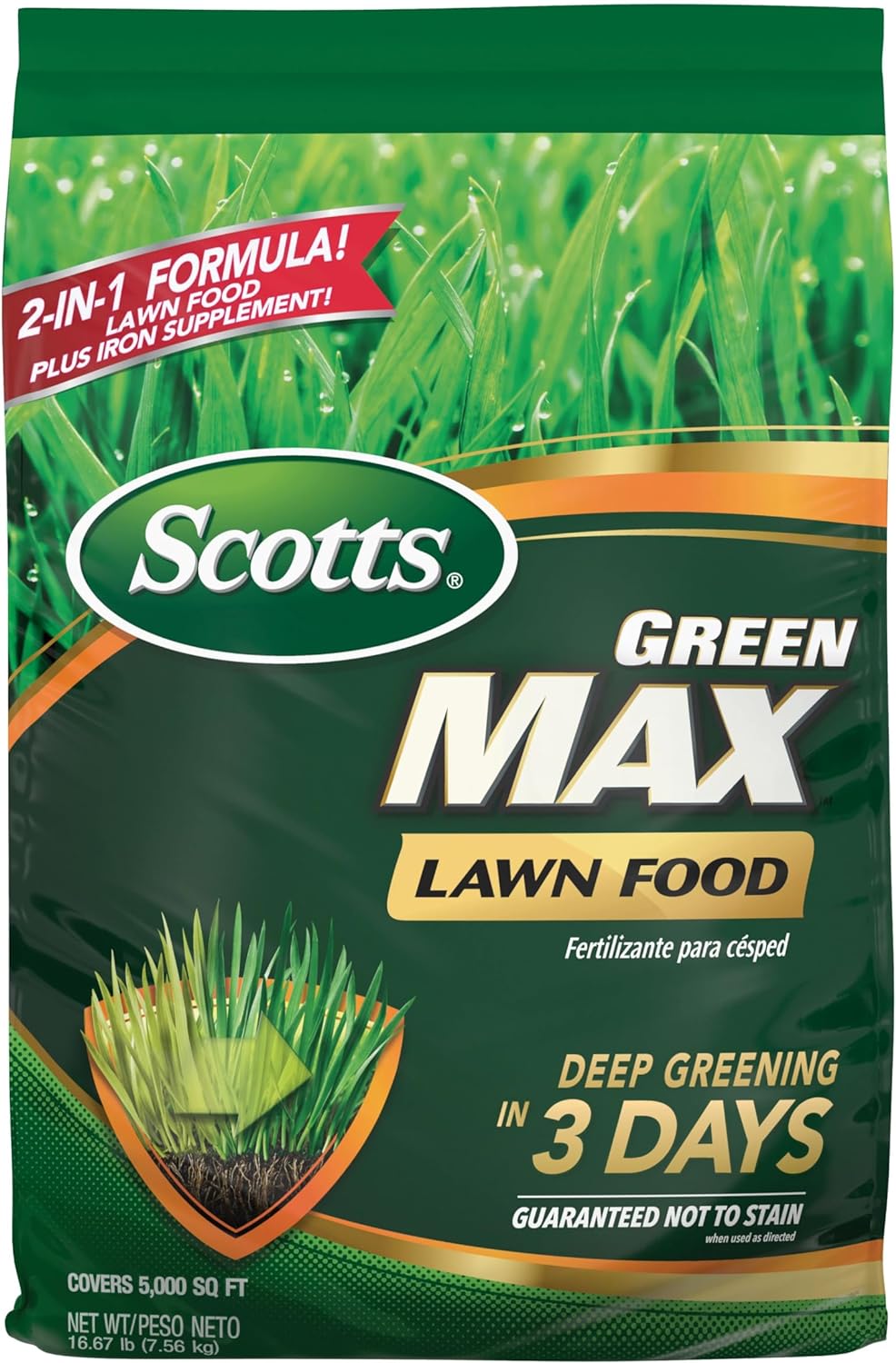 Scotts Green Max Lawn Food with Iron Supplement for Greener Grass - 16.67 lbs, 5,000 sq. ft Coverage - Lawn Fertilizer - Espot.com.au