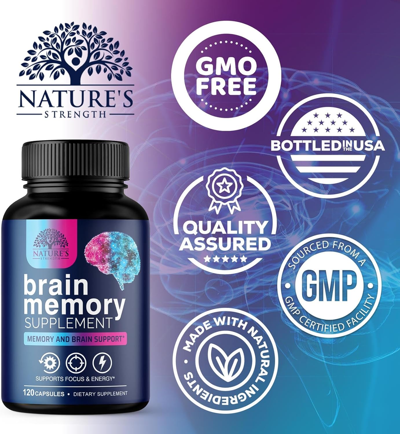Advanced Brain Health Memory Vitamins - Cognitive Formula for Memory, Focus & Energy - Natural Brain Supplements with Bacopa, Phosphatidylserine, DMAE - 120 Capsules - Espot.com.au
