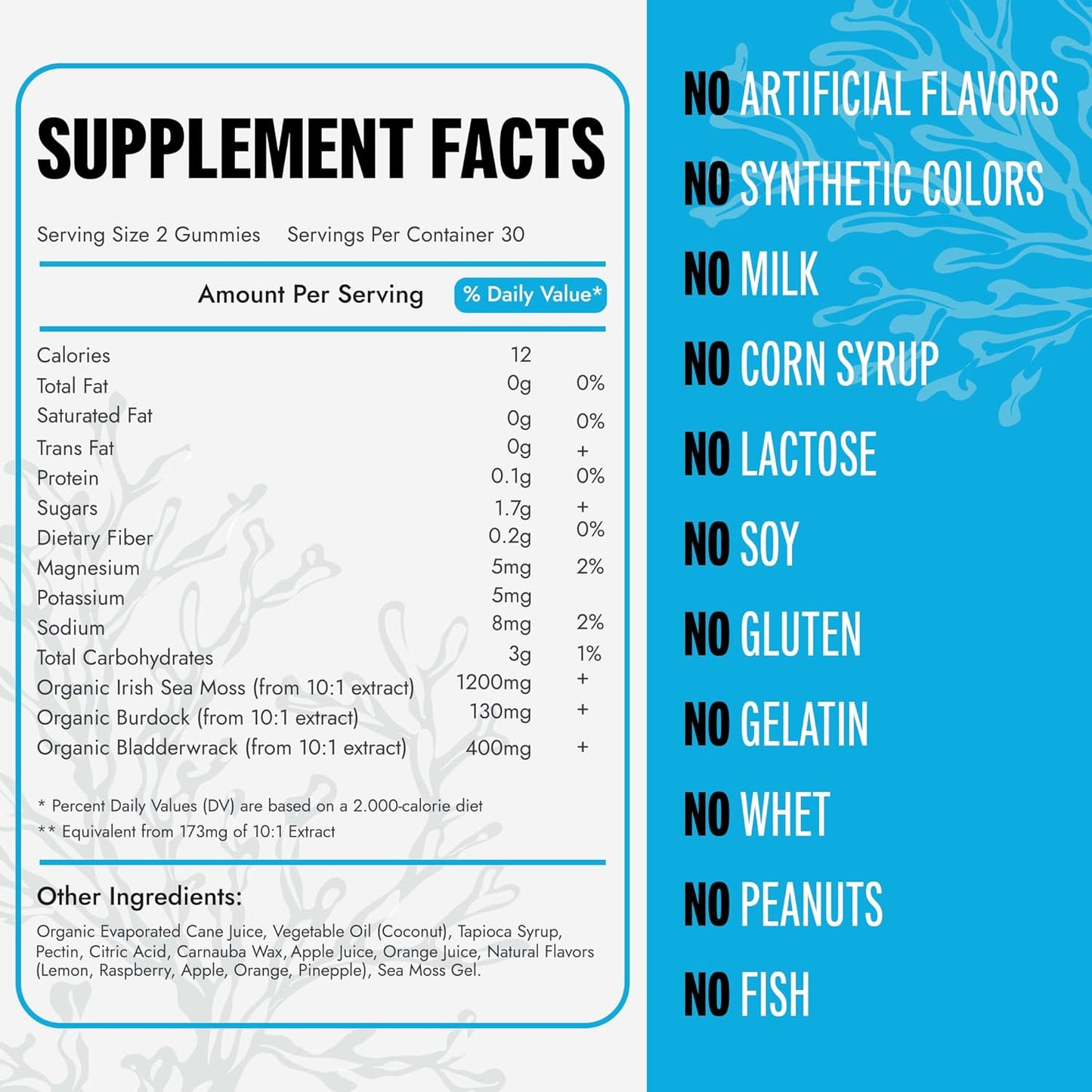 Organic Sea Moss Gummies with Irish Sea Moss, Burdock Root, Bladderwrack, 60 Pieces for Immune Support - Espot.com.au