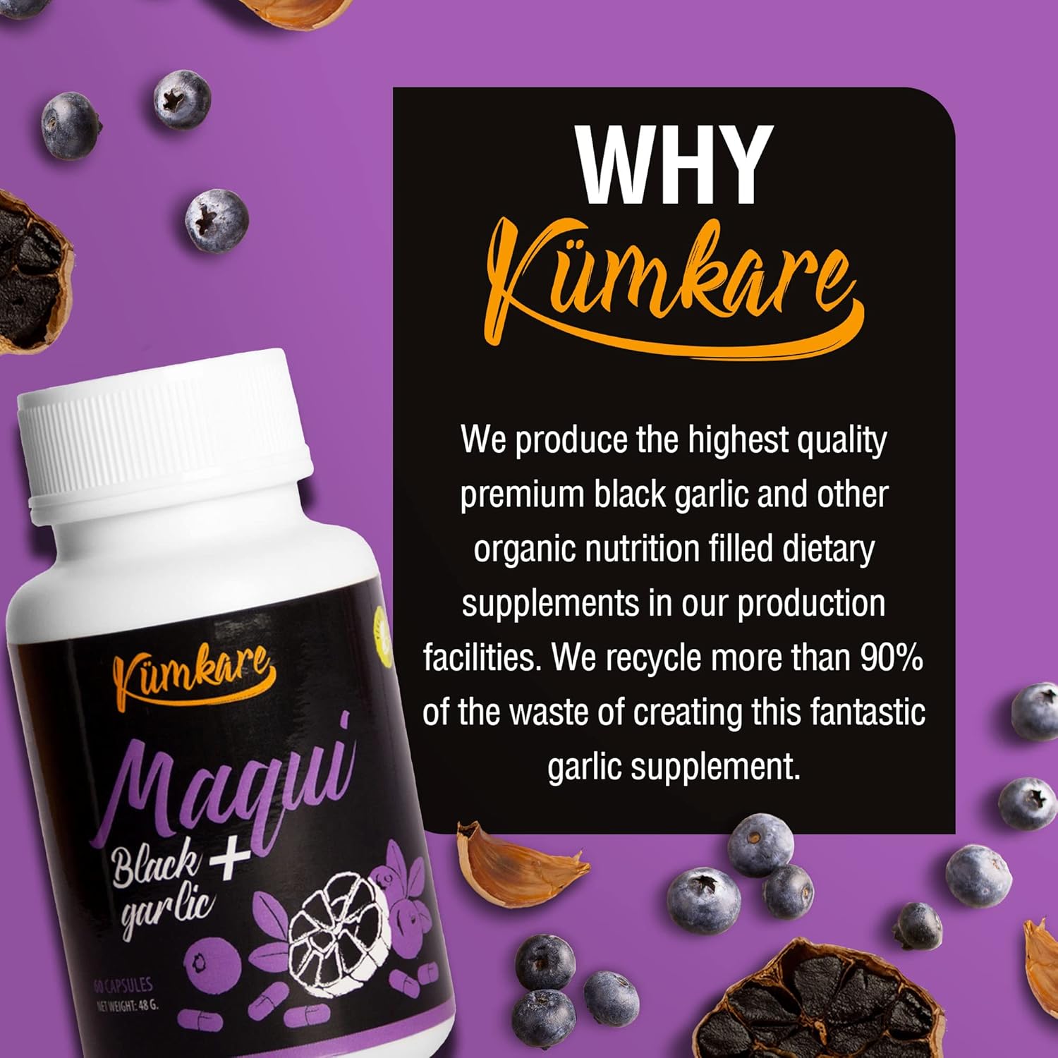 Immune Support Supplement with Vitamins C, Zinc, and Antioxidants for Adults - Maqui Berry and Black Garlic - 60 Capsules - Espot.com.au