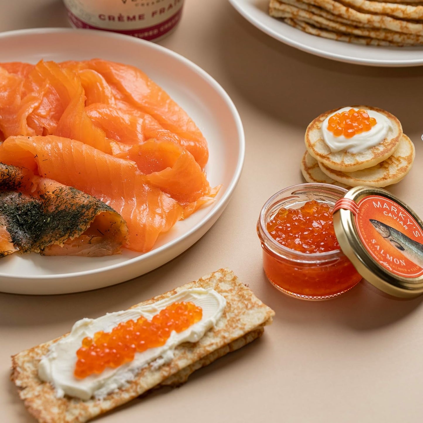 deluxe-caviar-gift-set-with-smoked-salmon-salmon-roe-blinis-crepes-creme-fraiche-and-capers---2-oz-salmon-caviar-8-oz-scottish-smoked-salmon-4-oz-scottish-gravlax-salmon-3