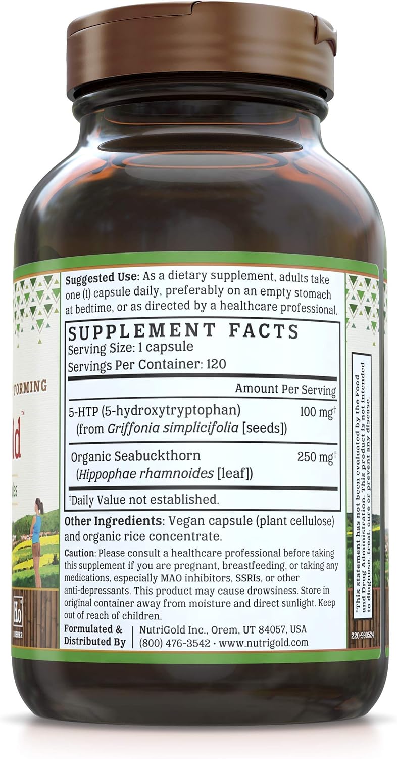 Nutrigold 5-HTP 100mg - 120 Vegetarian Capsules, Pure Extract Free of Peak-X, GMOs, & Allergens - High Quality Supplement - Espot.com.au