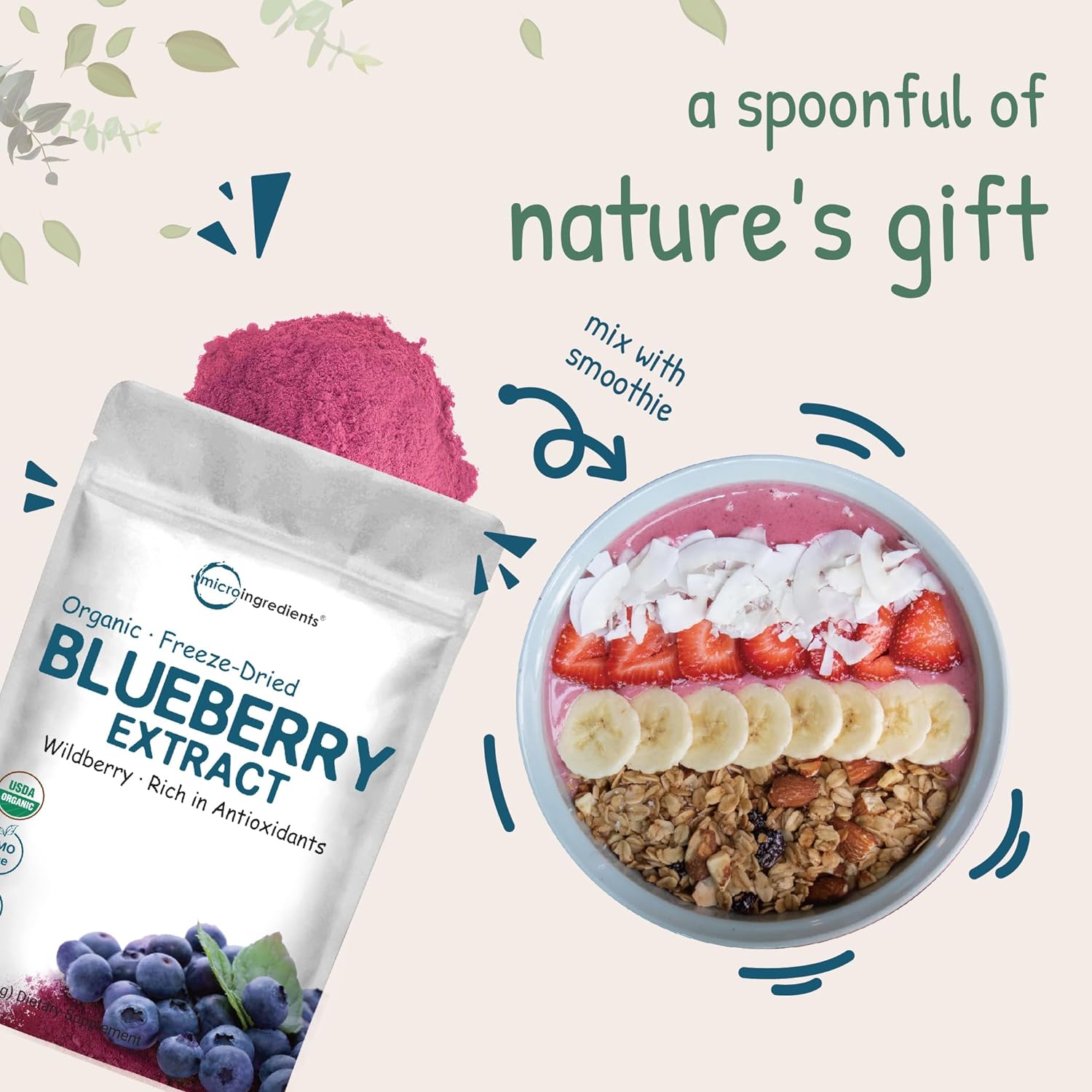 Organic Blueberry Extract Powder - 10oz | 100% Natural Fruit Powder | Freeze-Dried Wild Blueberries | No Sugar or Additives | Ideal for Drinks, Smoothies, Beverages | Non-GMO & Vegan - Micro Ingredients - Espot.com.au