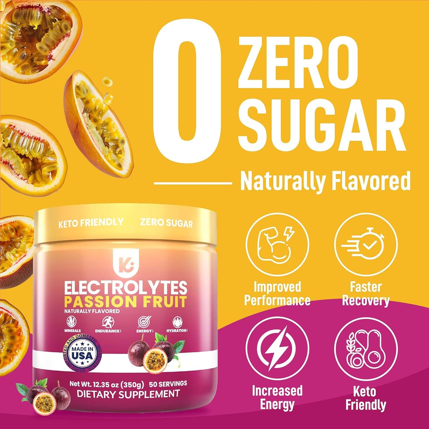 Passionfruit Keto Electrolyte Powder - Sugar-Free Hydration - Sips Like Sunshine - Keto-Friendly Electrolytes Powder - Espot.com.au