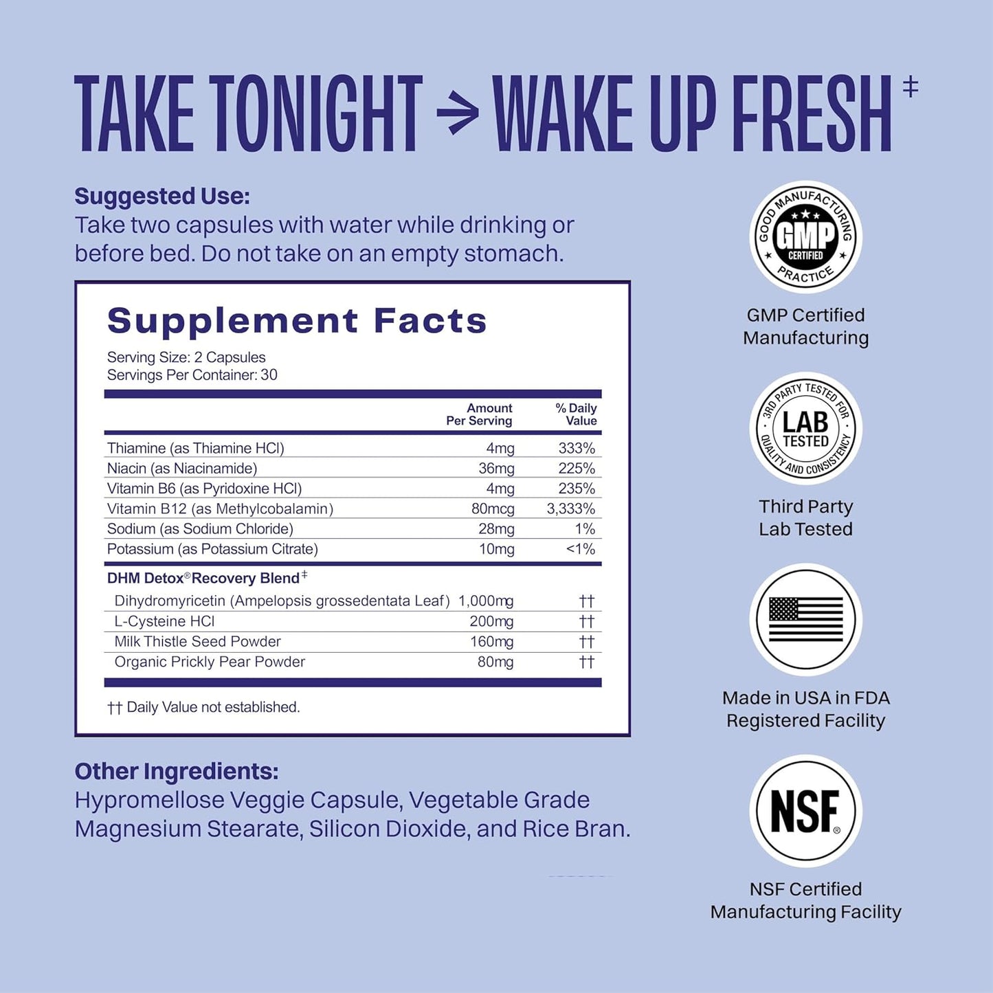DHM Detox Capsules for Next Day Recovery - 60 Capsules (30 Servings) - Evening Use Jar - Espot.com.au