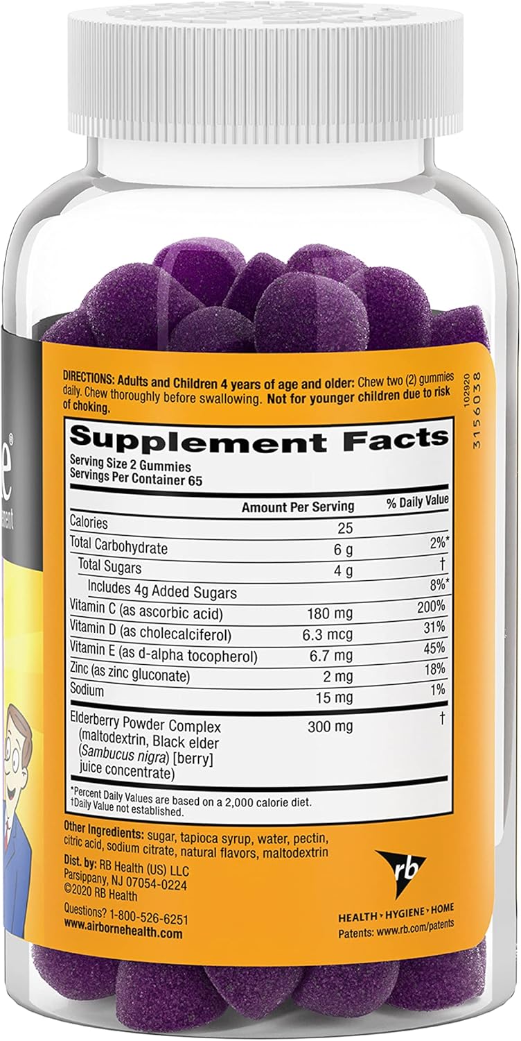 Children's Immune Support Gummies with Elderberry, Zinc, Vitamin C, D & E - 130 Elderberry Flavored Gummies - Espot.com.au