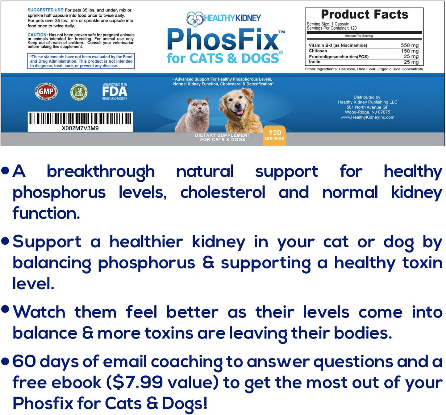 PhosFix Kidney Health Supplement for Cats & Dogs - Supports Normal Phosphorus Levels and Kidney Function - Natural Chitosan Formula for Kidney Restoration - Espot.com.au