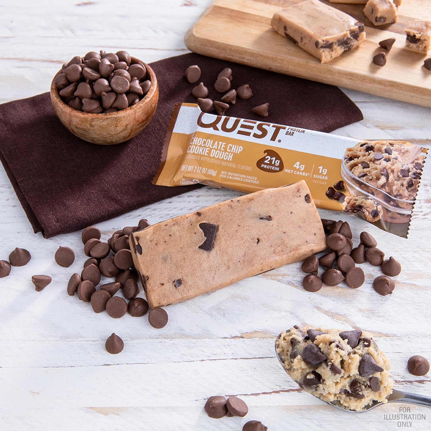 Quest Nutrition Chocolate Chip Cookie Protein Bars - 21g Protein, Low Sugar, Keto & Gluten Free - 12 Count Pack - Espot.com.au