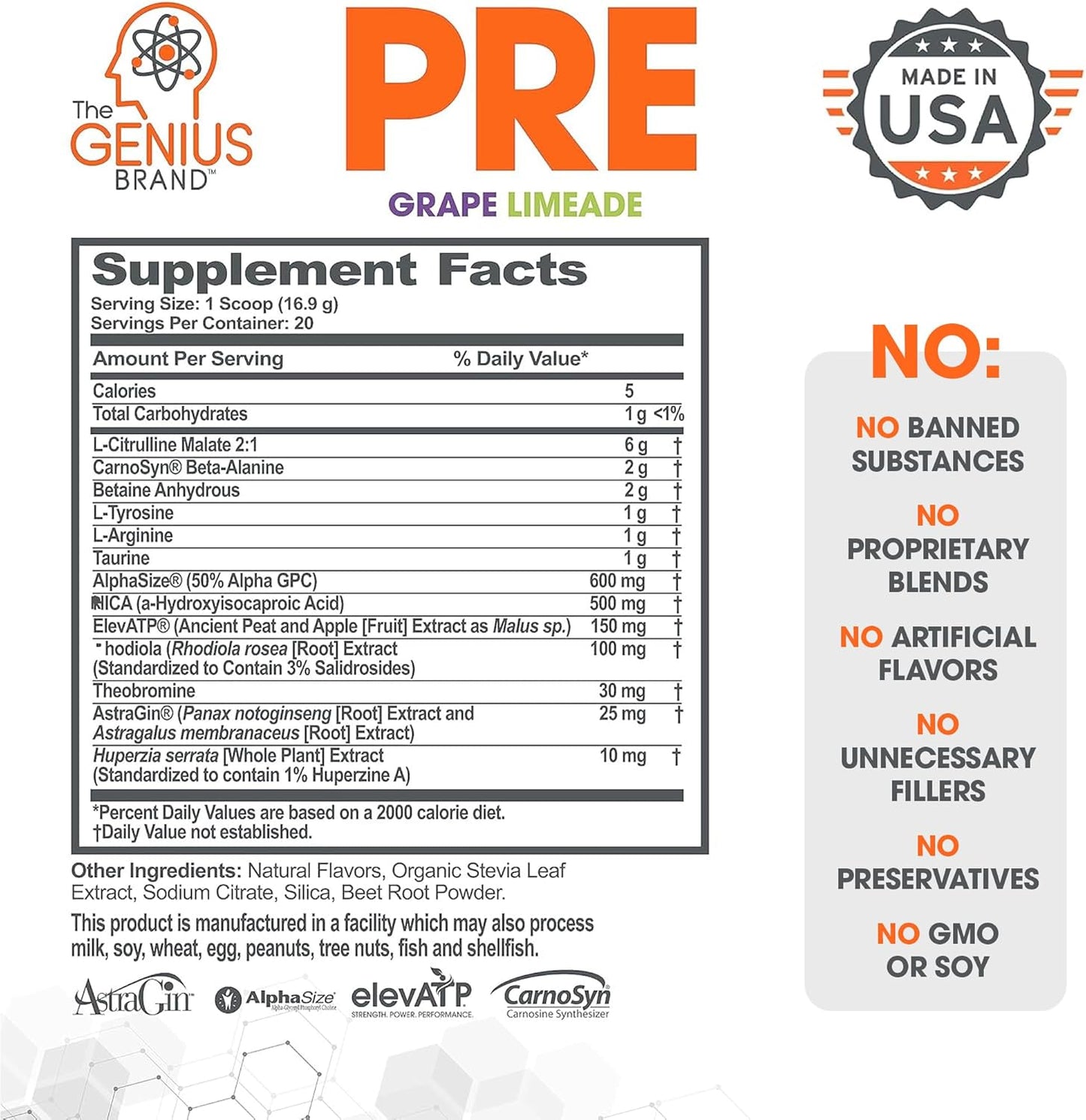 genius-pre-workout-powder-grape-limeade-flavor---natural-nootropic-caffeine-free-nitric-oxide-booster-with-beta-alanine-alpha-gpc---no-artificial-ingredients-3