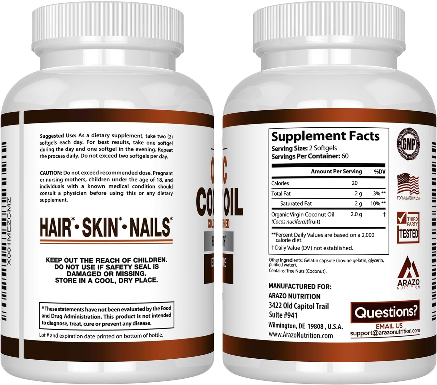 organic-coconut-oil-softgels---2000-mg-extra-virgin-unrefined-cold-pressed-for-weight-support-skin-hair-nails---120-capsules-by-arazo-nutrition-3