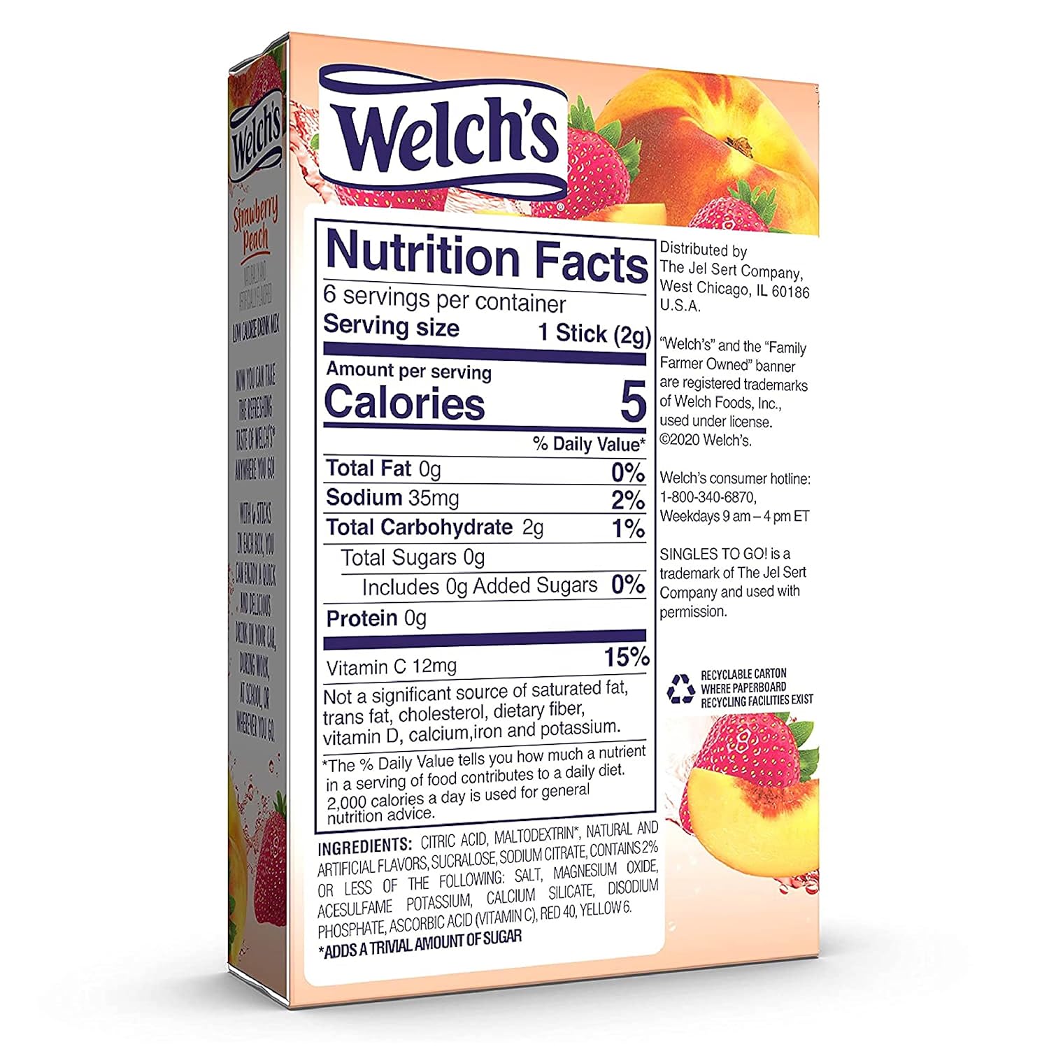 Welch's Singles To Go Water Drink Mix - Strawberry Peach Flavor, 72 Packets in Total - Espot.com.au