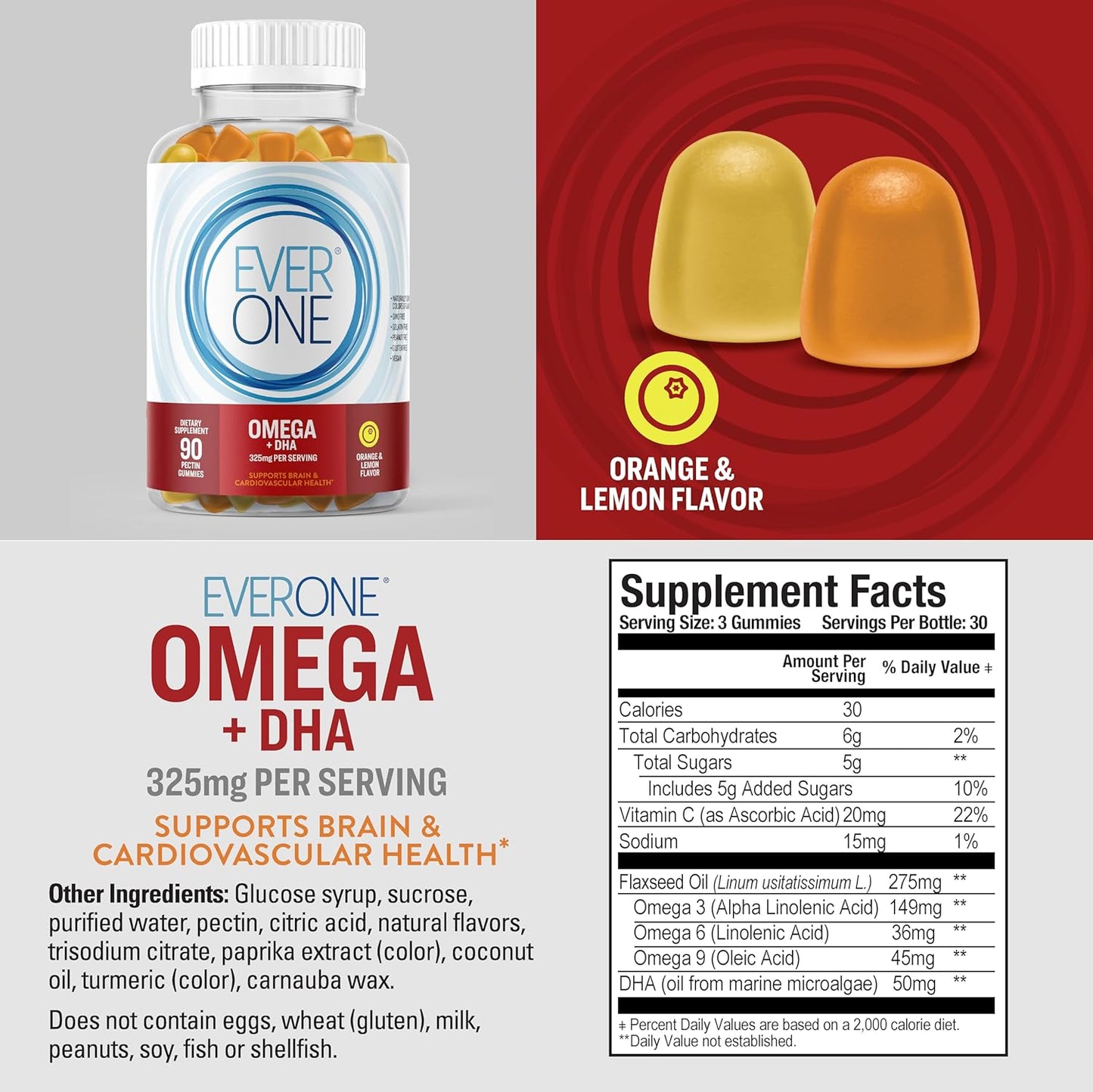 Vegan Omega Fish Oil Gummies for Adults and Teens with DHA - Brain and Cardio Health Support - Orange and Lemon Flavored with Omega 3, 6, 9 - GMO Free - Espot.com.au