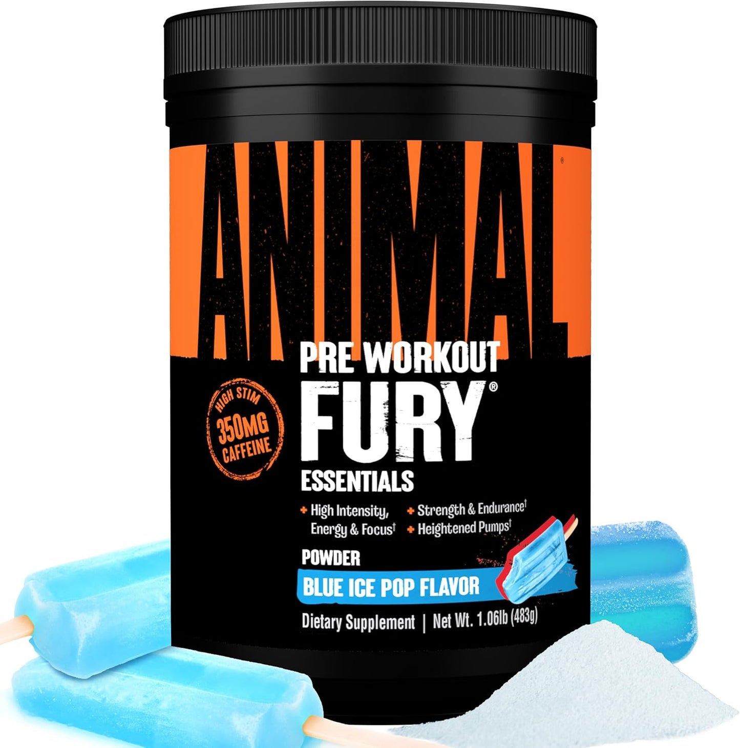 Animal Fury Pre Workout Powder - Energy & Focus Supplement with BCAAs, Caffeine, Beta-Alanine - Nitric Oxide Booster for Men & Women - Blue Ice Pop Flavor - 30 Servings - Espot.com.au
