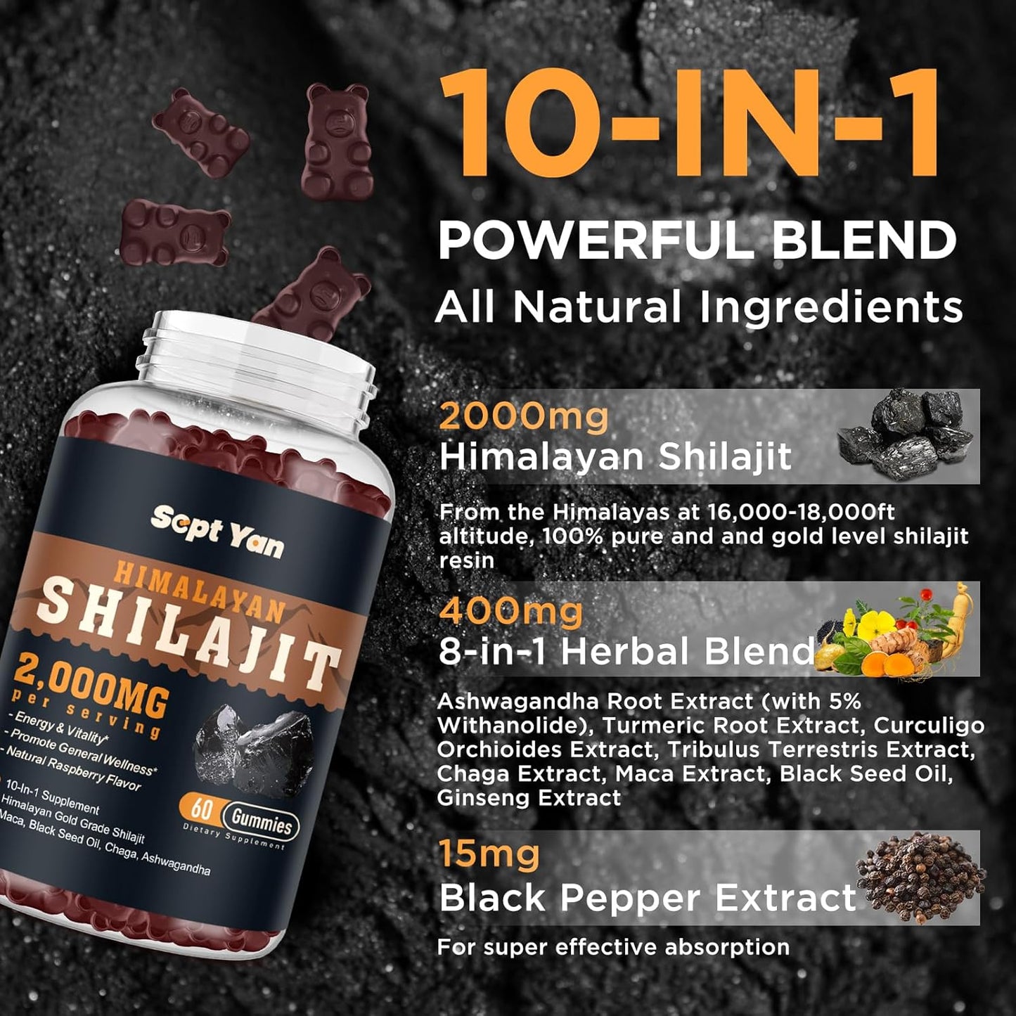 organic-shilajit-gummies-2000mg-with-85-trace-minerals---ashwagandha-maca-black-seed-oil---energy-brain-immunity---sugar-free-raspberry---60ct-7