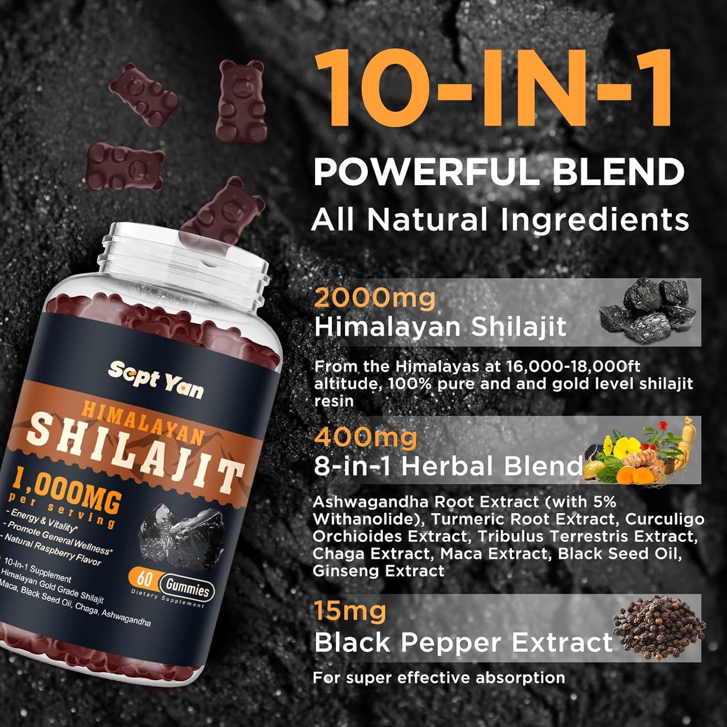 organic-shilajit-gummies-2000mg-with-85-trace-minerals---pure-himalayan-resin-for-energy-immunity-ashwagandha-maca-black-seed-oil-sugar-free-raspberry---men-women-60ct-2