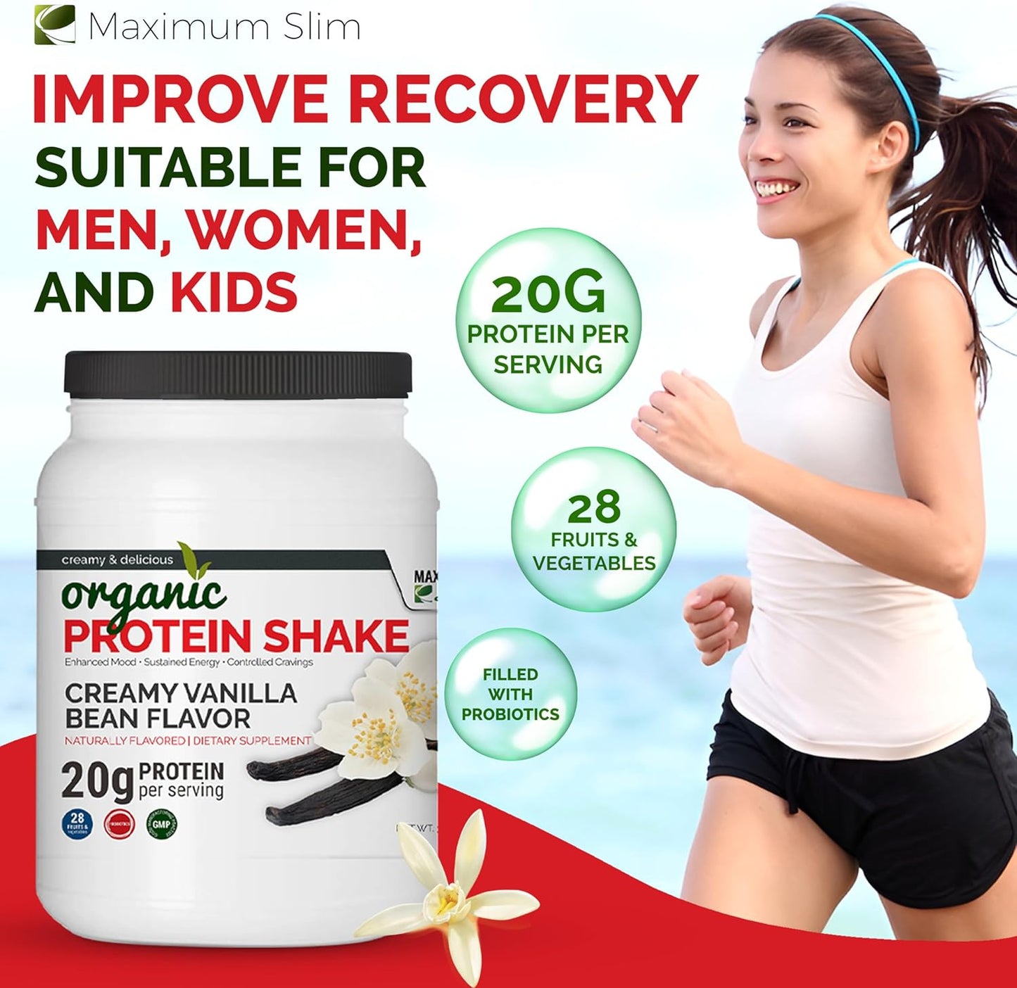 Organic Creamy Vanilla Bean Protein Shake by Maximum Slim - Delicious and Nutritious Option for Weight Management and Muscle Recovery - Espot.com.au