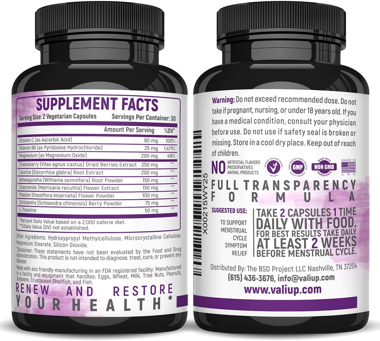 VALI Renew PMS Relief Supplement - Herbal Formula for Women's Menstrual Cycle Support - 60 Veggie Capsules for Cramps, Mood & Hormone Balance - Espot.com.au