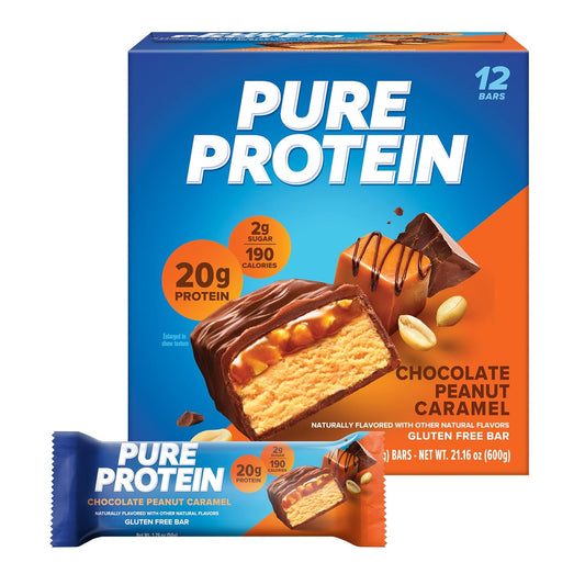 High Protein Chocolate Peanut Caramel Bars - Nutritious Snacks for Energy, Low Sugar, Gluten Free - 12 Count Pack, 1.76oz Each - Espot.com.au