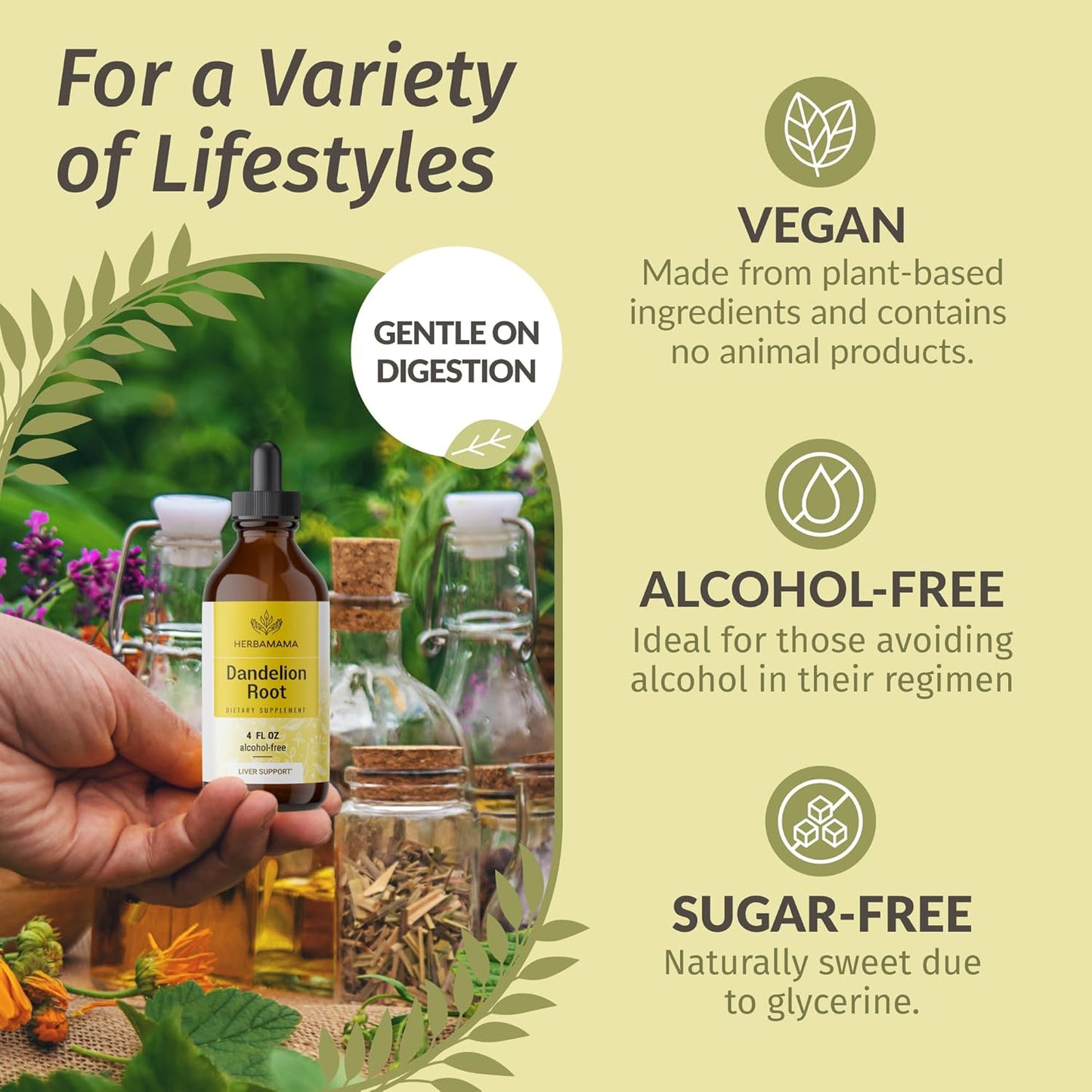 Bundle of HERBAMAMA Dandelion Root and Mullein Leaf Herbal Liquid Drops Tincture - 4 fl oz, Vegan, Non-GMO, Sugar & Alcohol-Free - 2 Pack - Espot.com.au