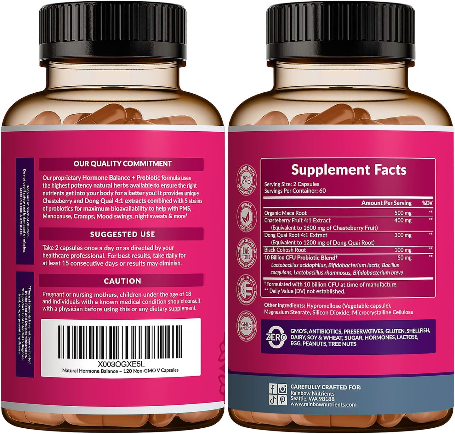 2 Pack Hormone Balance and Probiotics for Women - Natural Menopause Relief with Chasteberry, Dong Quai, Black Cohosh - Non GMO - 240 V Capsules - Espot.com.au