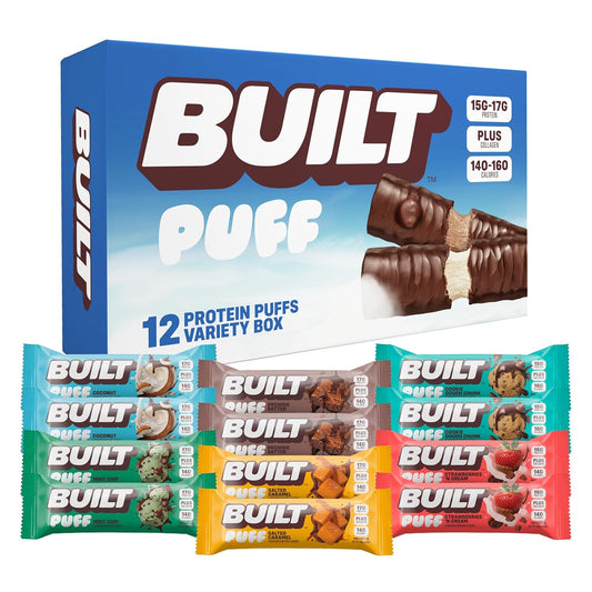 Mixed Sampler of Built Bar Built Puff Protein Variety Pack - High Protein Bars with Collagen for On-the-go Snacking and Breakfast: 12 Pack - Espot.com.au