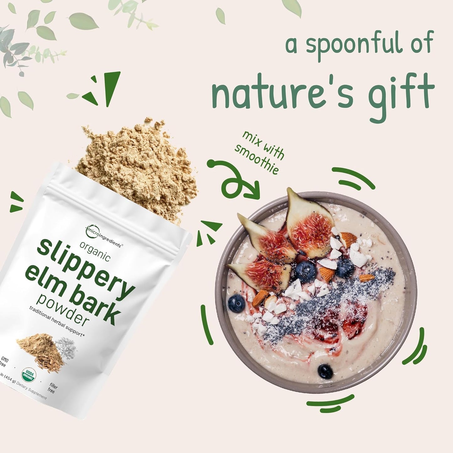 Organic Slippery Elm Bark Powder, 1lb - Sustainably US Grown, Soothes Throat & Coughing, No GMOs, Pet Friendly - 648 Servings - Espot.com.au