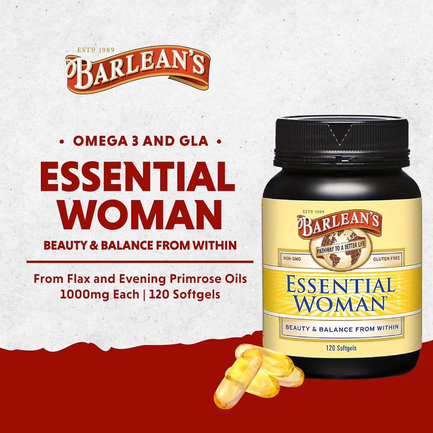 barleans-essential-woman-capsules---hormonal-balance-supplement-with-flaxseed-evening-primrose-oil-soy-isoflavones---omega-3-6-9-and-gla---120-count-2