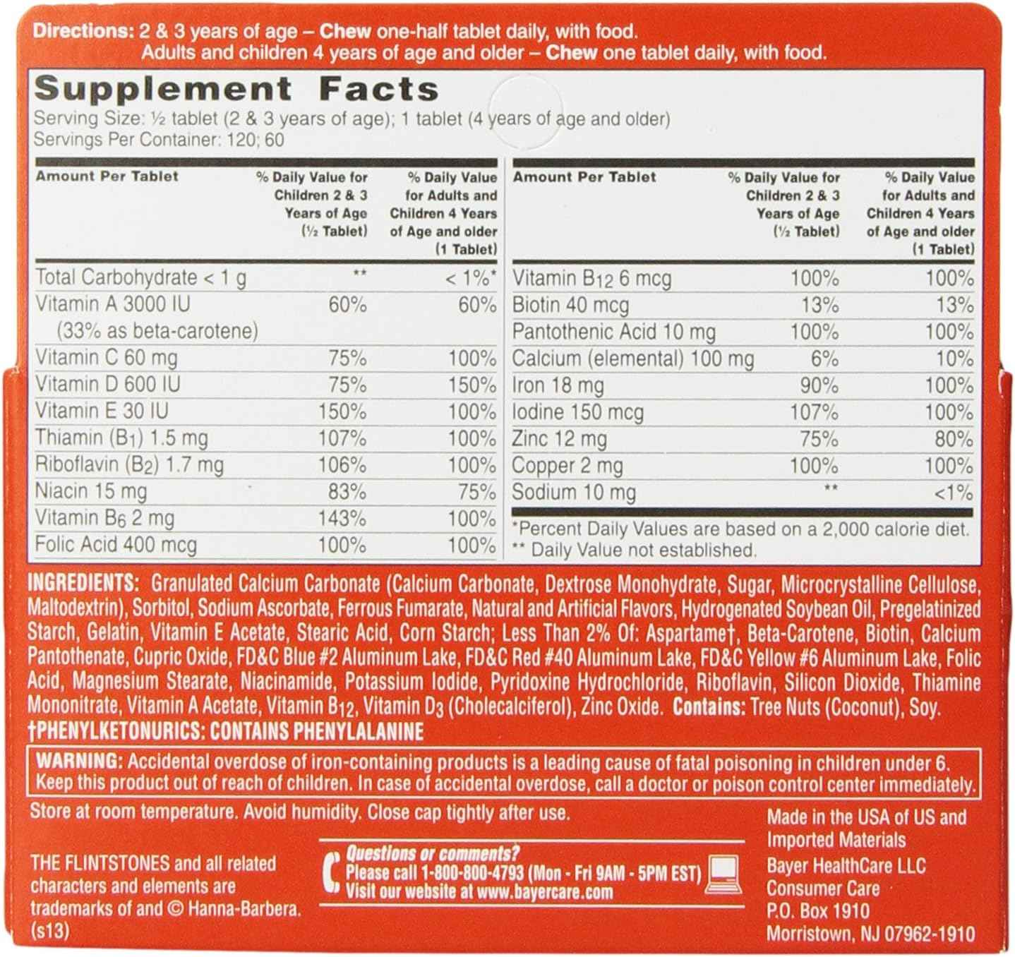 60 Count Flintstones Complete Children's Chewable Multivitamin Supplement
