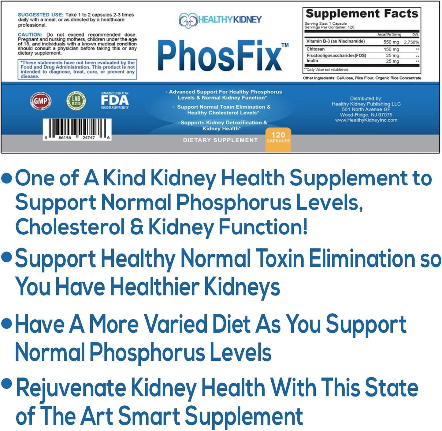 PhosFix Kidney Restore Supplement - 120 Pills with Chitosan for Healthy Phosphorus Levels & Kidney Health - Renal Support for Optimal Wellness - Espot.com.au