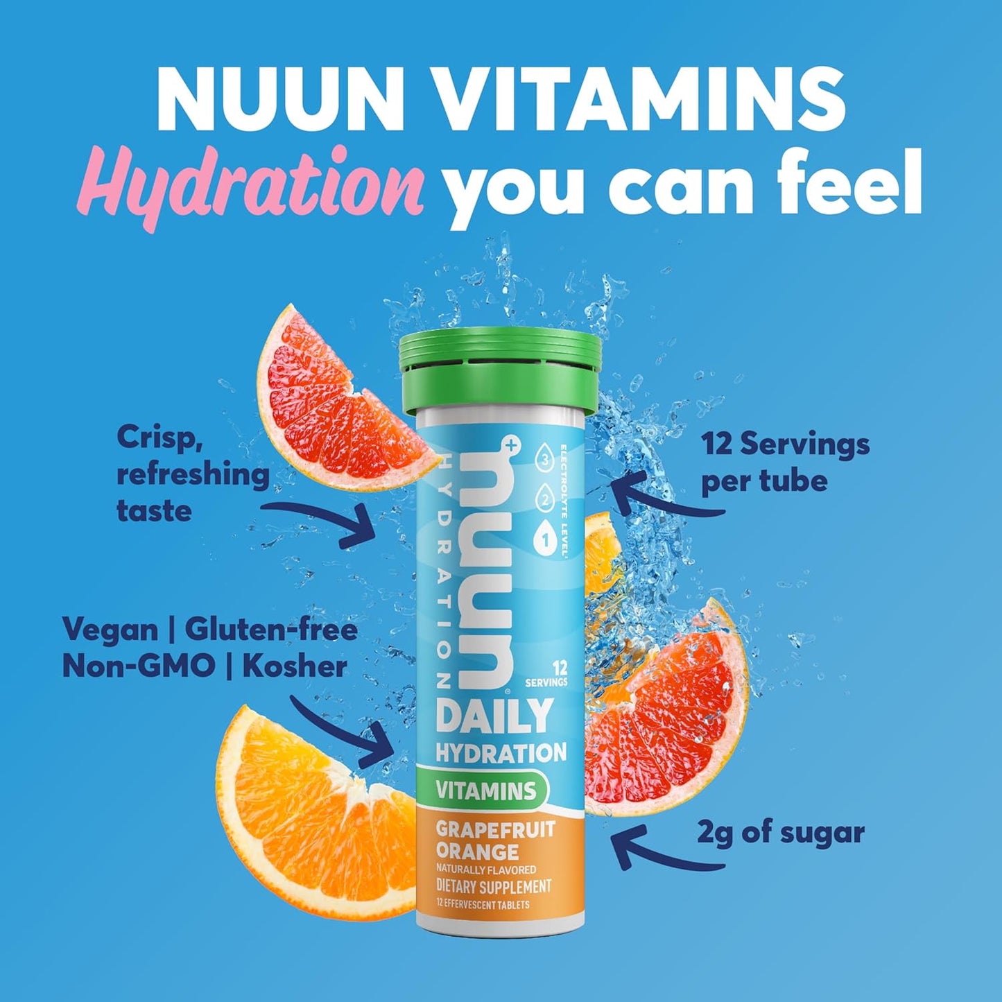 Nuun Hydration Vitamins Electrolyte Tablets, Grapefruit Orange Flavor - 8 Pack (96 Servings) - Vegan, Non-GMO, with 5 Essential Electrolytes and Vitamins A, B6, C, D, E - Espot.com.au