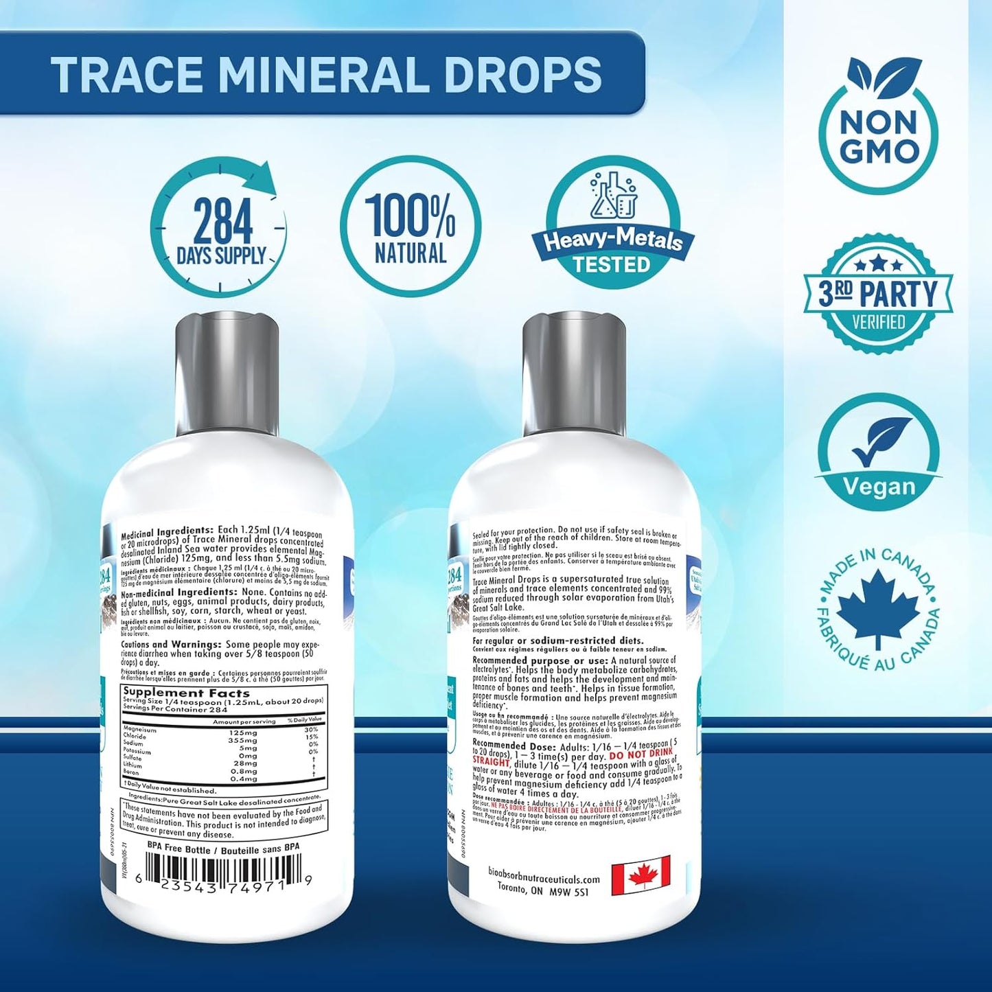 Organic Bio Absorb Trace Mineral Drops with Ionic Magnesium - Heavy Metal Tested from Utah's GSL Sea Water - 284 Servings (12 oz) - Espot.com.au