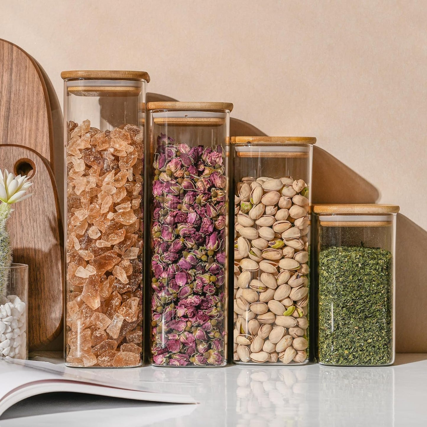 37oz-rectangle-glass-storage-containers-with-bamboo-lids-set-of-4---airtight-food-storage-for-pantry-organization-of-cereal-nuts-snacks-and-coffee-beans-with-black-label-8