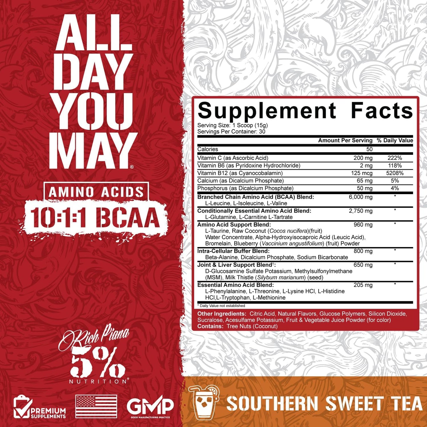 premium-alldayyoumay-bcaa-powder-for-muscle-recovery-endurance-rich-piana-5-nutrition-intra-post-workout-amino-acids---southern-sweet-tea-flavor-163-oz-30-servings-2