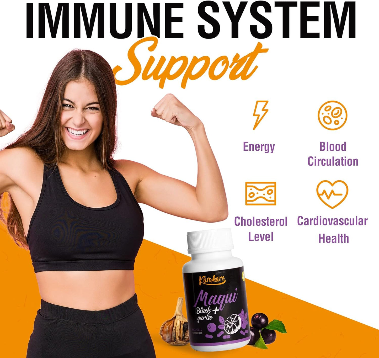 Immune Support Supplement with Vitamins C, Zinc, and Antioxidants for Adults - Maqui Berry and Black Garlic - 60 Capsules - Espot.com.au