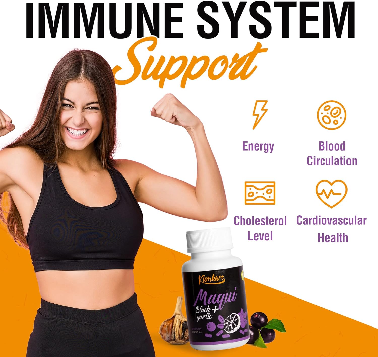 Immune Support Supplement with Vitamins C, Zinc, and Antioxidants for Adults - Maqui Berry and Black Garlic - 60 Capsules - Espot.com.au