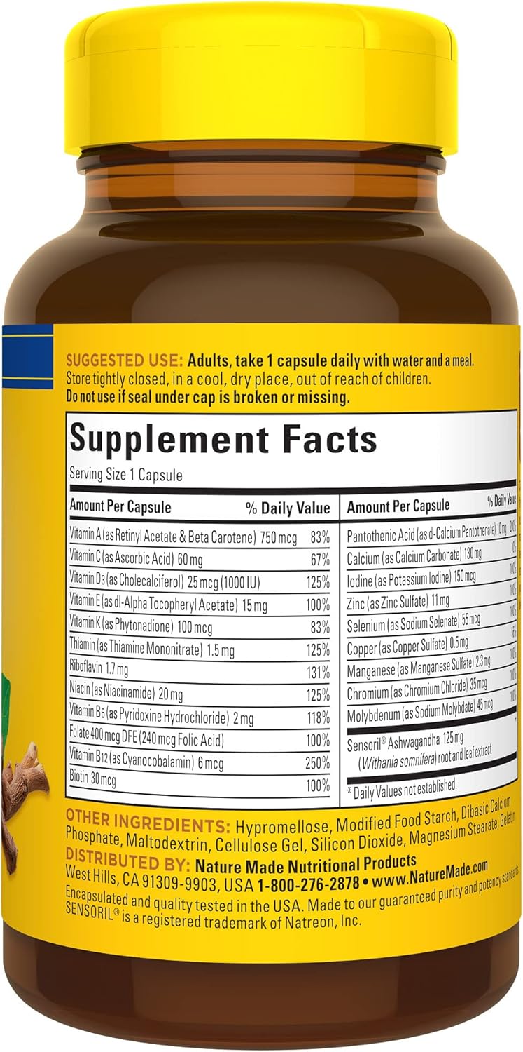 Nature Made Multi + Ashwagandha Stress Relief Multivitamin, 60 Capsules, Daily Support - Espot.com.au