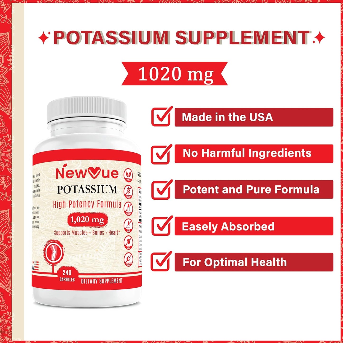 NewVue Payment Tree Potassium Supplement - 1020mg, 120 Servings, 240 Capsules - Espot.com.au