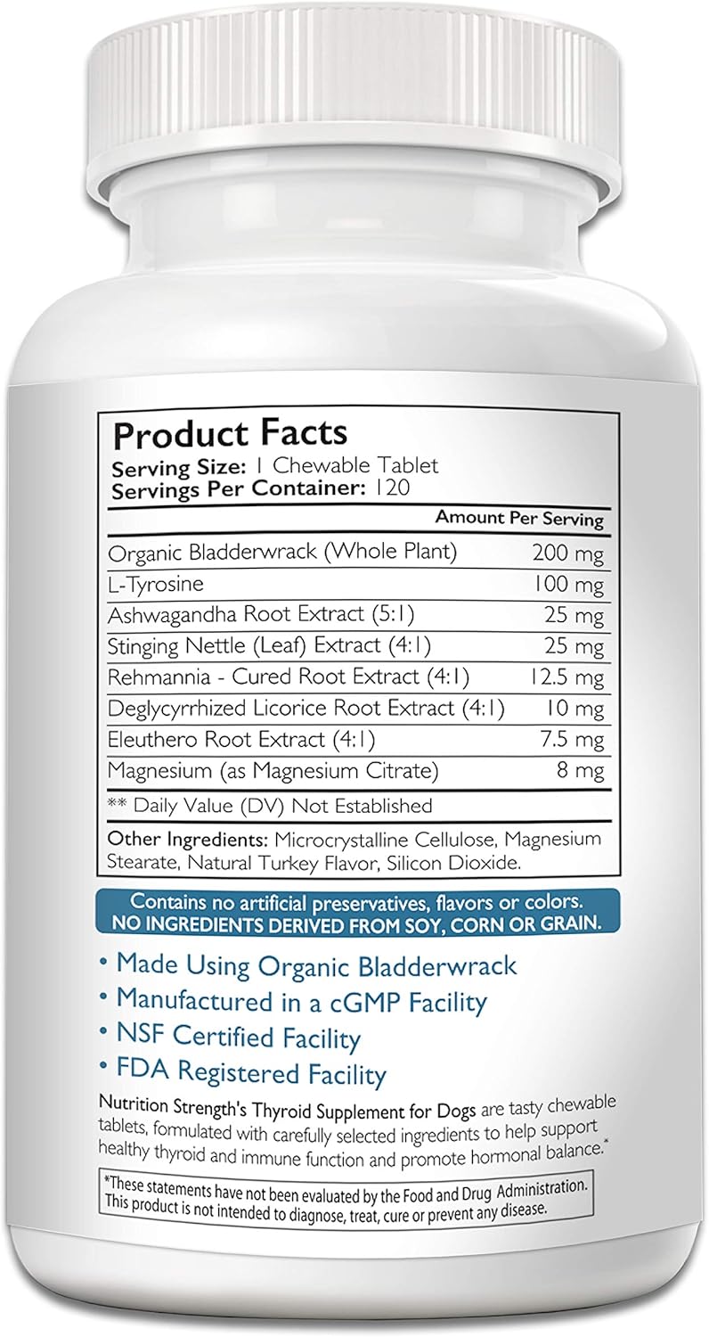 Organic Bladderwrack Thyroid Support Supplement for Dogs, Promotes Endocrine and Enzyme System Function, 120 Chewable Tablets - Espot.com.au
