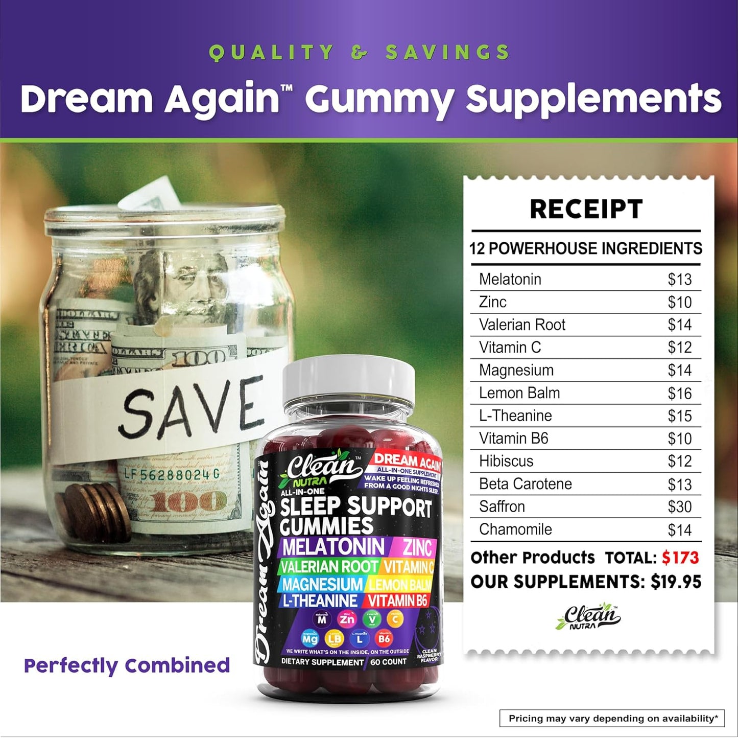 Clean Nutra Dream Again Sleep Aid Gummies with Melatonin, Valerian Root, L-Theanine, Vitamin B6, Lemon Balm, and More - Raspberry Flavored Rest Support Supplement - Espot.com.au