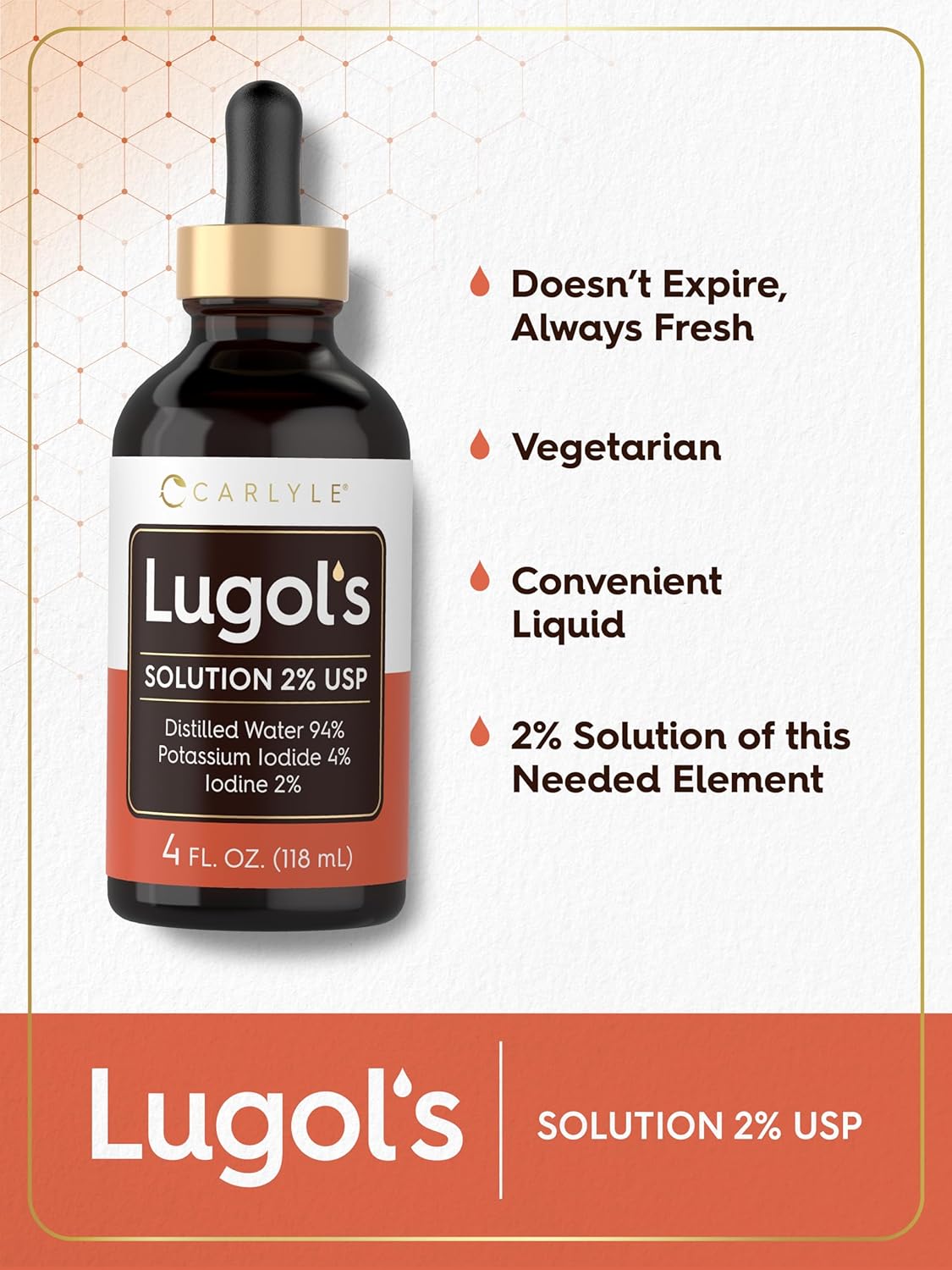 Potassium Iodide and Iodine Solution 2% Liquid Drops - Carlyle Lugols Iodine 4 fl oz Bottle - Espot.com.au