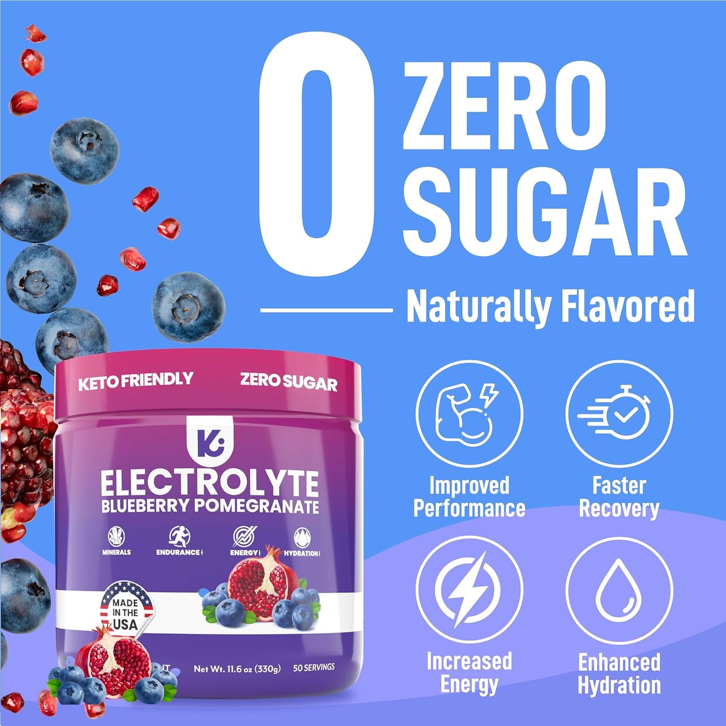 USA Made Keppi Keto Electrolytes Powder - Sugar-Free Hydration & Recovery Drink with Blueberry Pomegranate Flavor - Easy Mixing, No Clumps - Espot.com.au