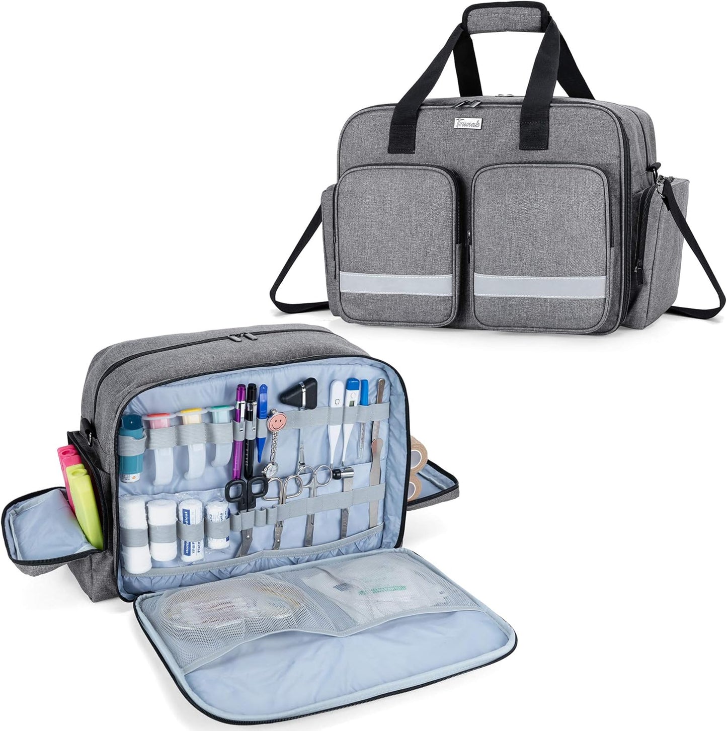 trunab-grey-first-aid-bag-for-nurse-doctor-paramedic---empty-medical-bag-with-laptop-compartment---patented-design-for-home-care-nurses-2