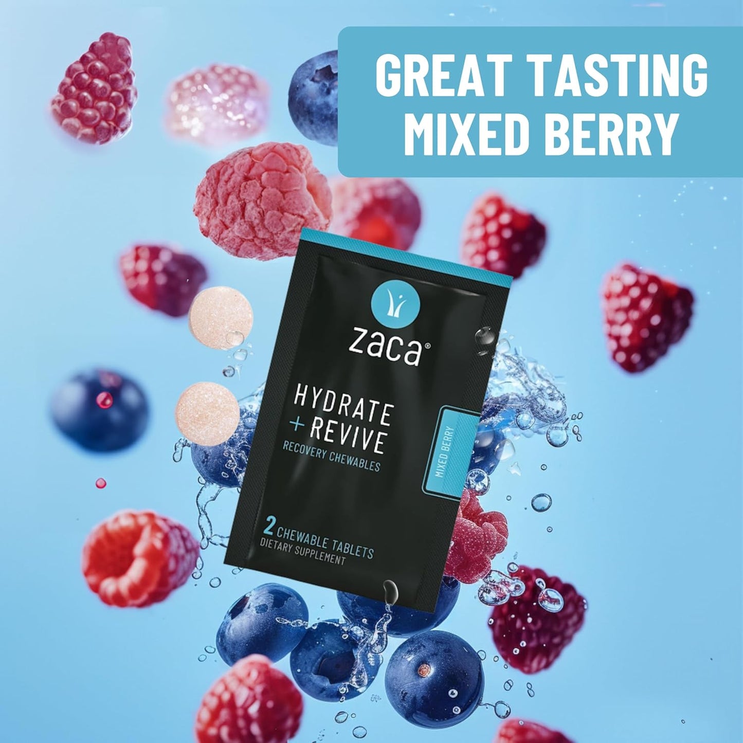 zaca-recovery-chewable-supplement---hydrate-and-revive-for-parties-travel-exercise-and-altitude---non-sugar-non-gluten-mixed-berry---2-packets-4-tablets-8